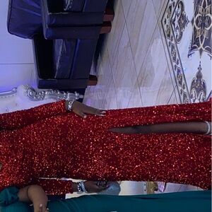 Elegant Red Sequin Prom Dress (WORN ONCE)
